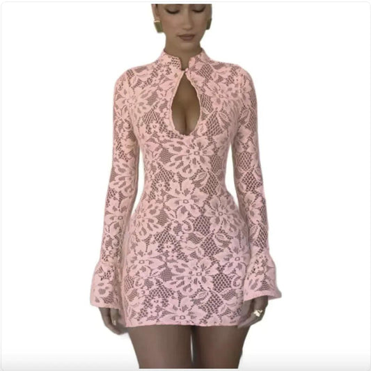 Chic Hollow-Out Bell Sleeve Dress - MANDOTOS