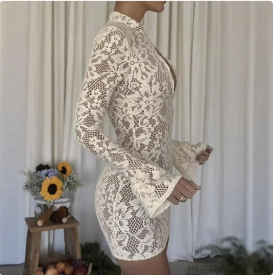 Chic Hollow-Out Bell Sleeve Dress - MANDOTOS