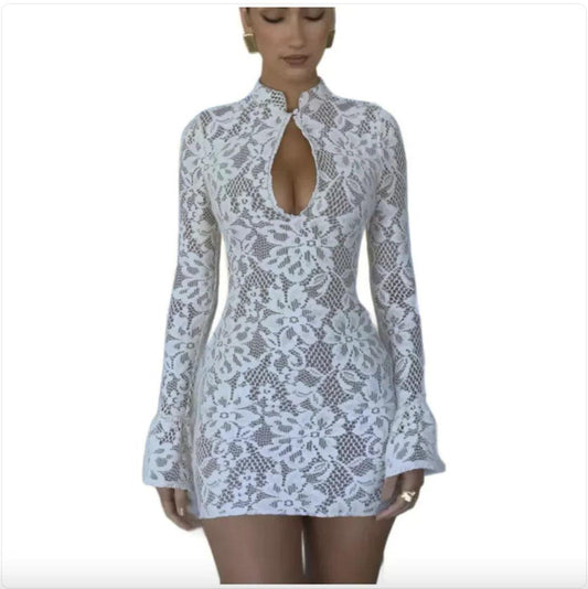 Chic Hollow-Out Bell Sleeve Dress - MANDOTOS