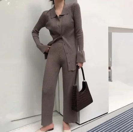 Chic Knit Collared Ensemble - MANDOTOS