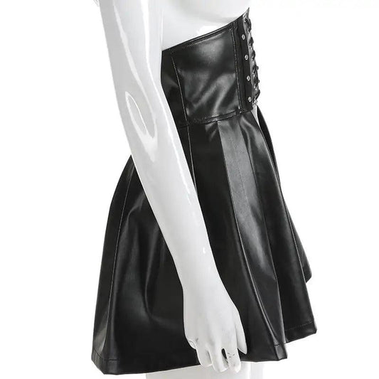 Chic Leather Lace-Up Skirt - MANDOTOS