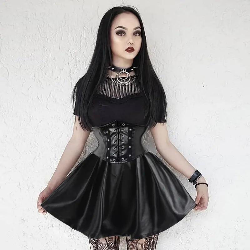 Chic Leather Lace-Up Skirt - MANDOTOS