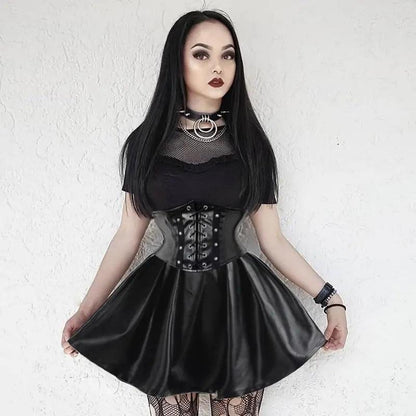 Chic Leather Lace-Up Skirt - MANDOTOS
