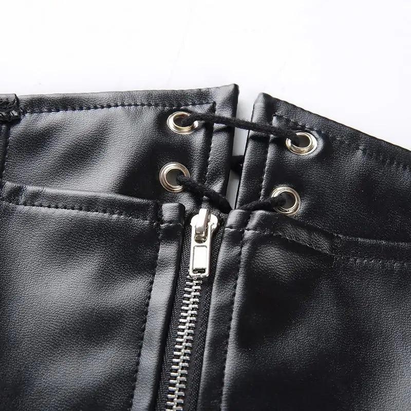 Chic Leather Lace-Up Skirt - MANDOTOS