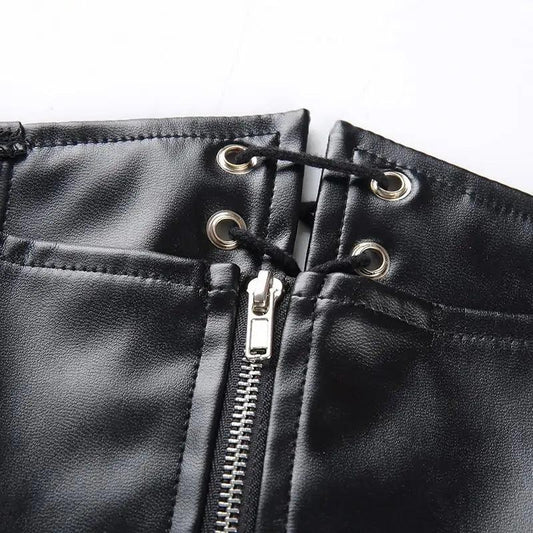 Chic Leather Lace-Up Skirt - MANDOTOS