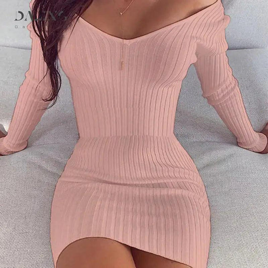 Chic Off-Shoulder Knit Dresses - MANDOTOS