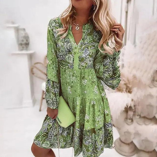 Chic Pleated Long Sleeve Dress - MANDOTOS