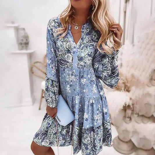 Chic Pleated Long Sleeve Dress - MANDOTOS