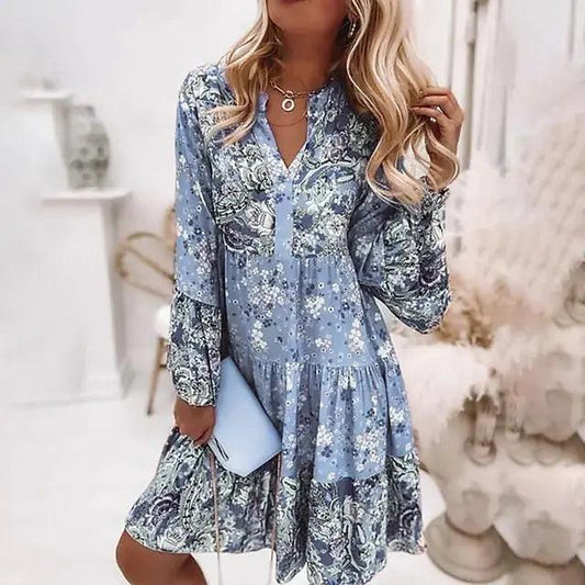 Chic Pleated Long Sleeve Dress - MANDOTOS