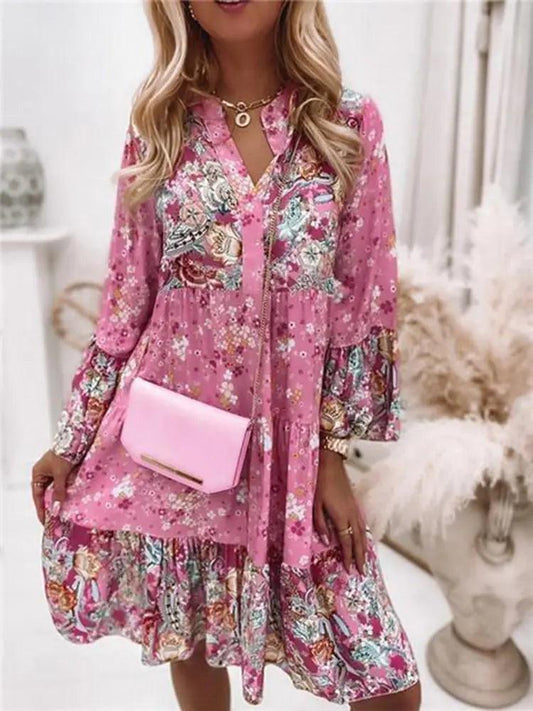 Chic Pleated Long Sleeve Dress - MANDOTOS