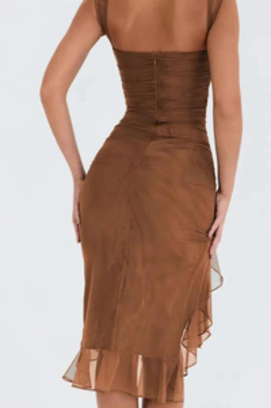 Chic Ruffled Elegance Midi Dress - MANDOTOS