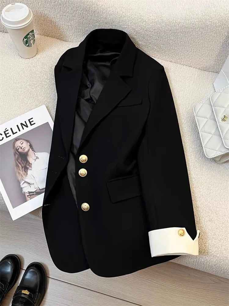 Chic Stand Collar Women's Blazer Coat, Elegant Office Outwear - MANDOTOS INTERNATIONAL