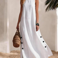 Cotton Linen Sleeveless Midi Dress – Side Slits & Loose Fit - MANDOTOS INTERNATIONALDresses