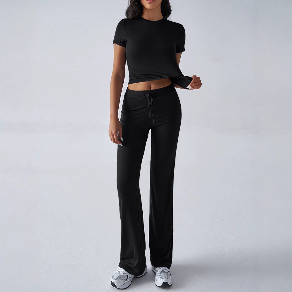 Crew Neck Short Sleeve Top & Full-Length Pants Set – Solid Color, 10 Colors - MANDOTOS INTERNATIONALTwo-Piece Set