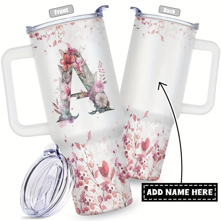 Personalized 40oz Stainless Steel Travel Coffee Mug with Handle - MANDOTOS INTERNATIONAL
