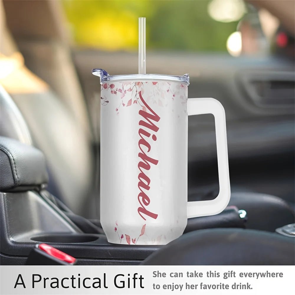 Personalized 40oz Stainless Steel Travel Coffee Mug with Handle - MANDOTOS INTERNATIONAL