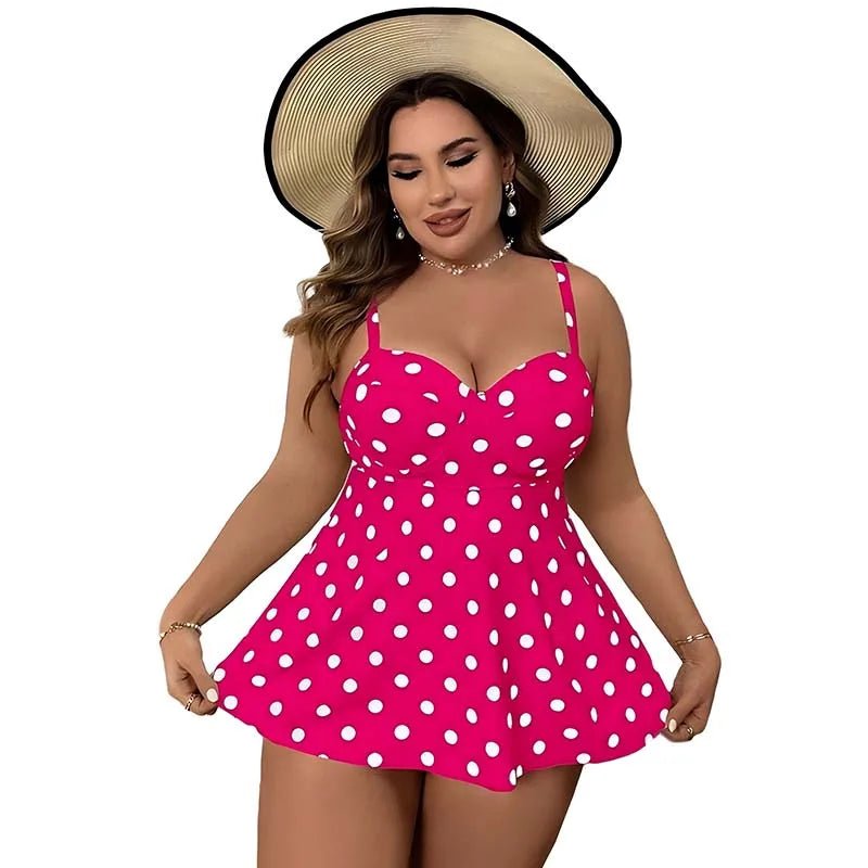 Custom Plus Size Swim Dress Sexy Backless Dot Prints Two Piece High Wist Bikini Swimsuit Women Swimwear - MANDOTOS INTERNATIONAL
