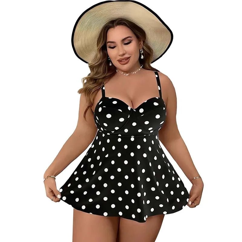 Custom Plus Size Swim Dress Sexy Backless Dot Prints Two Piece High Wist Bikini Swimsuit Women Swimwear - MANDOTOS INTERNATIONAL