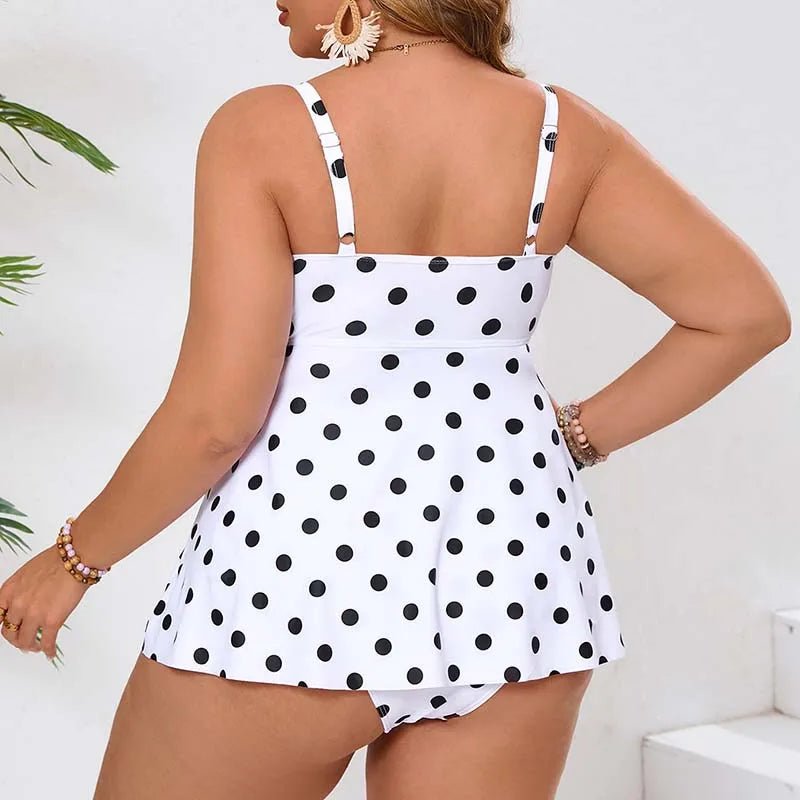 Custom Plus Size Swim Dress Sexy Backless Dot Prints Two Piece High Wist Bikini Swimsuit Women Swimwear - MANDOTOS INTERNATIONAL