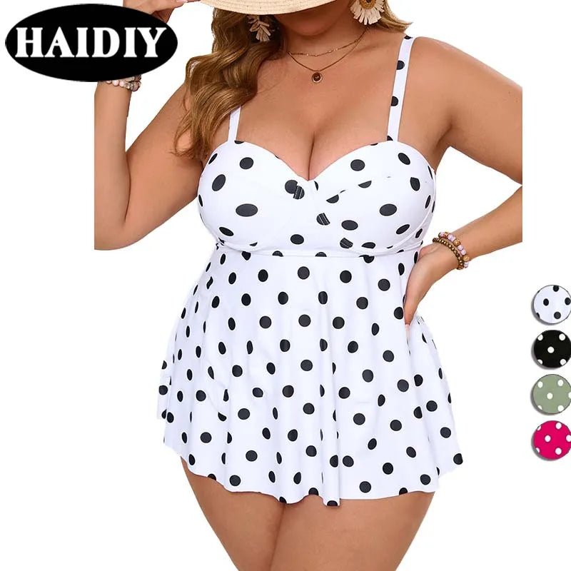 Custom Plus Size Swim Dress Sexy Backless Dot Prints Two Piece High Wist Bikini Swimsuit Women Swimwear - MANDOTOS INTERNATIONAL