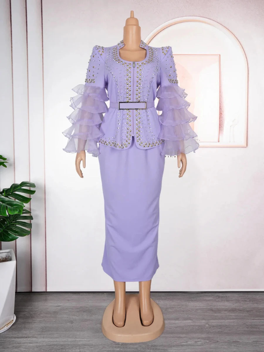 Elegant African V-neck Maxi Dress for Wedding Party - MANDOTOS INTERNATIONAL