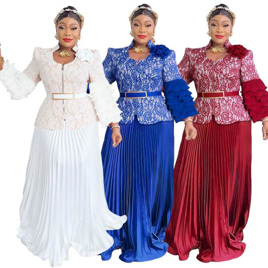 Elegant African V-neck Maxi Dress for Wedding Party - MANDOTOS INTERNATIONAL