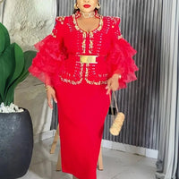 Elegant African V-neck Maxi Dress for Wedding Party - MANDOTOS INTERNATIONAL