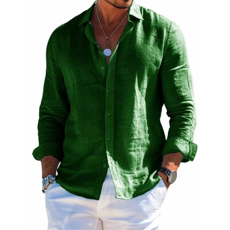 Men's Long Sleeve Shirt Casual Loose Lapel Button Top Solid Color Plus Size Blouse Clothing - MANDOTOS INTERNATIONAL0