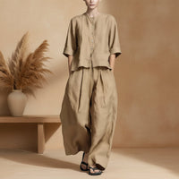 Three-Quarter Sleeve Shirt & Loose Trousers Two-Piece Set