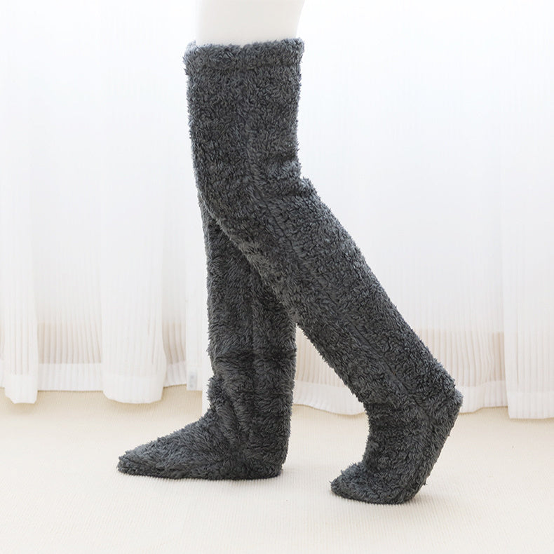 Over Knee High Fuzzy Long Socks Winter Warm Cold Leg Knee Joint Cold-proof Stockings Home Floor Sleeping Socks - MANDOTOS
