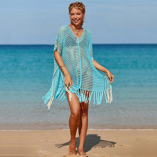 Women's Knitted Colorful Striped Beach Blouse - MANDOTOS INTERNATIONAL0