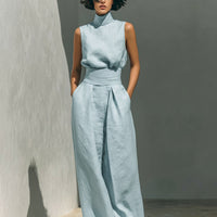 Women’s Cotton Linen Two-Piece Set – Sleeveless Top & Wide-Leg Pants