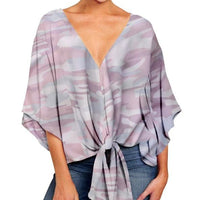 New V Neck Blouse Women Leopard Print Shirts Floral Tie Front Blouses Batwing Summer Oversize Ladies Tops - MANDOTOS INTERNATIONAL0