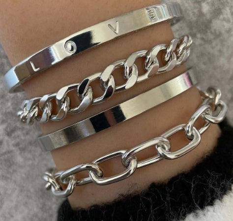Simple And Smooth C-shaped Hollow Chain Bracelet Set - MANDOTOS