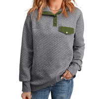 Chic Lapel Solid Long Sleeve Sweatshirt
