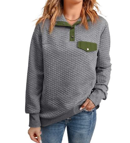 Chic Lapel Solid Long Sleeve Sweatshirt