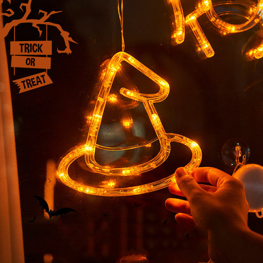 Halloween Window Hanging LED Lights Spider Pumpkin Hanging Ghost Horror Atmosphere Lights Holiday Party Decorative Lights Home Decor - MANDOTOS
