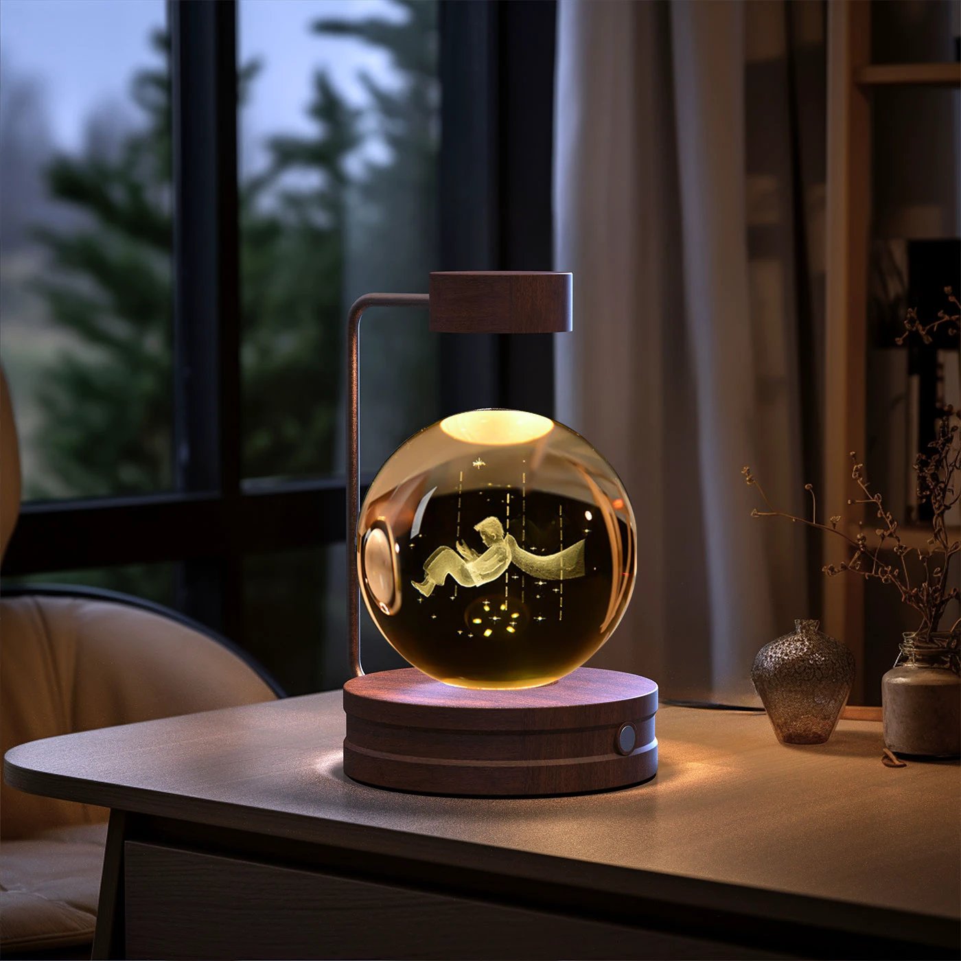 Crystal Ball Cosmic Dinosaur Indoor Night Light USB Power Warm Bedside Light Birthday Gift Night Lamp MANDOTOS