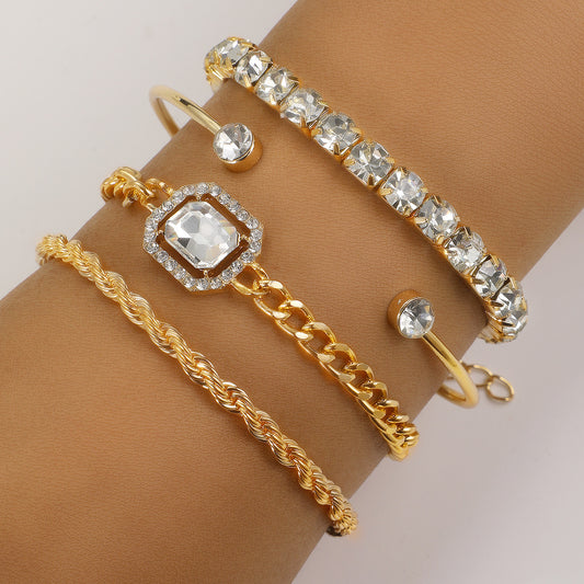Fashion Jewelry 4 Pcs Crystal Bracelet Set Bohemian Design For Women Vintage Luxury Twisted Cuff Chains Armband Jewelry Accessories - MANDOTOS