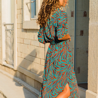 Chic V-Neck High-Waist Printed Dress