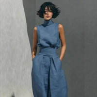 Women’s Cotton Linen Two-Piece Set – Sleeveless Top & Wide-Leg Pants
