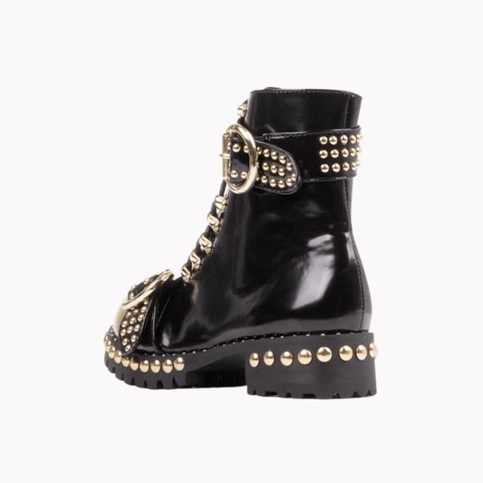 Rugged Studded Buckle Boots - MANDOTOS