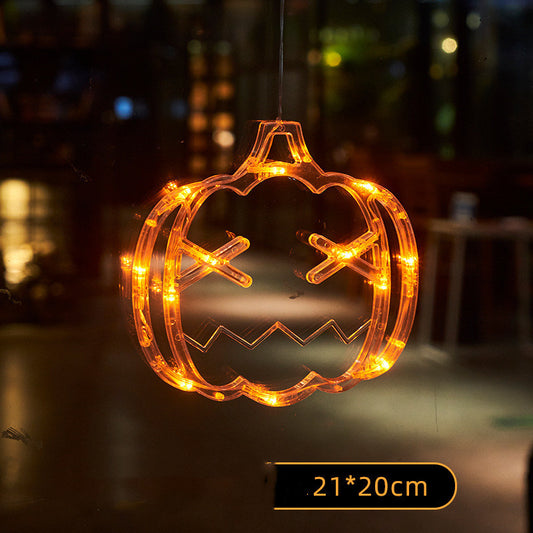 Halloween Window Hanging LED Lights Spider Pumpkin Hanging Ghost Horror Atmosphere Lights Holiday Party Decorative Lights Home Decor - MANDOTOS
