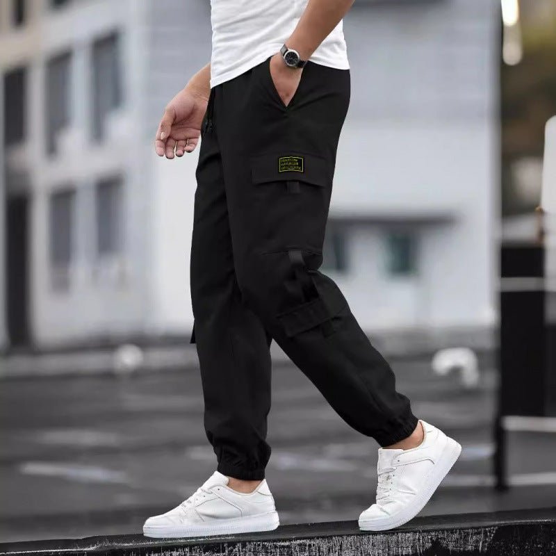 Mens Retro Jogger Casual Work Pants in black with cargo pockets and cuffs, Ancient Energy.