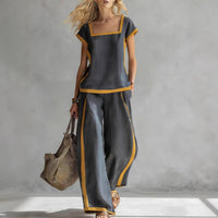 Square-Neck Three-Quarter Sleeve Loose Top & Pants Two-Piece Set - MANDOTOS INTERNATIONALTwo-Piece Set