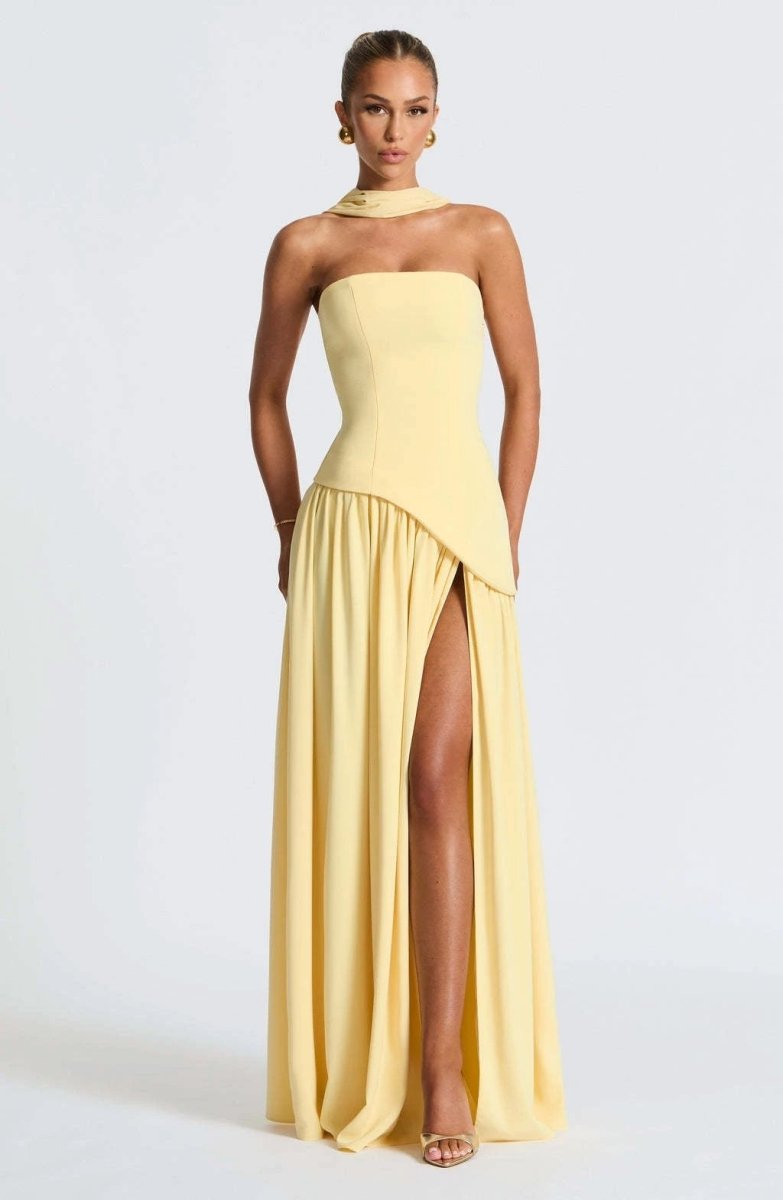 Cherry Lacquer Maliyah Maxi Dress with Chiffon Skirt & Scarf - MANDOTOS