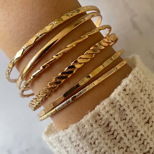 Bohemian Metal Chain Bracelet Set For Women Geometric Gold Color Thick Link Chain Bangle Female Fashion Jewelry - MANDOTOS