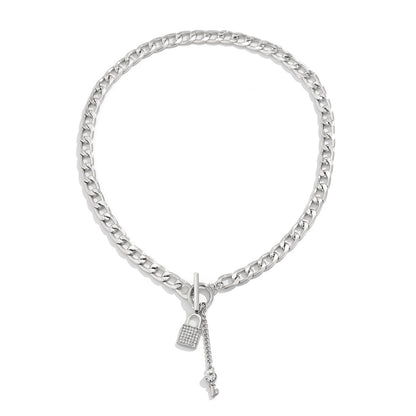 Thick Chain With Shiny Lock And Key Pendant Necklace For Women Trendy Ladies Accessories On The Neck Fashion Jewelry Female - MANDOTOS