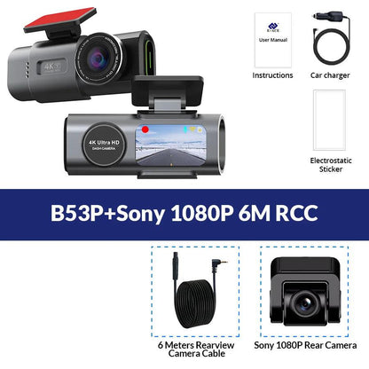 Dash Cam Dual Lens 4K UHD Recording Car Camera DVR Night Vision Video Recorder Built-In Wi-Fi Support GPS 24H Parking - MANDOTOS