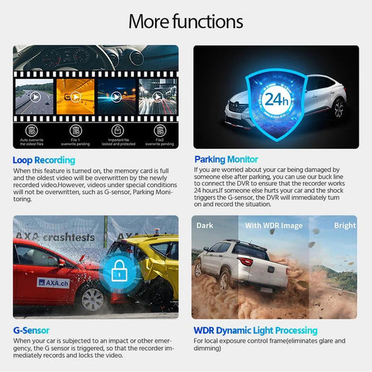Dash Cam Dual Lens 4K UHD Recording Car Camera DVR Night Vision Video Recorder Built-In Wi-Fi Support GPS 24H Parking - MANDOTOS